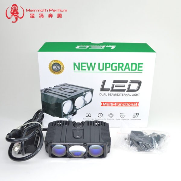 Motorcycle and electric vehicle lighting system: Triple-lens spotlight