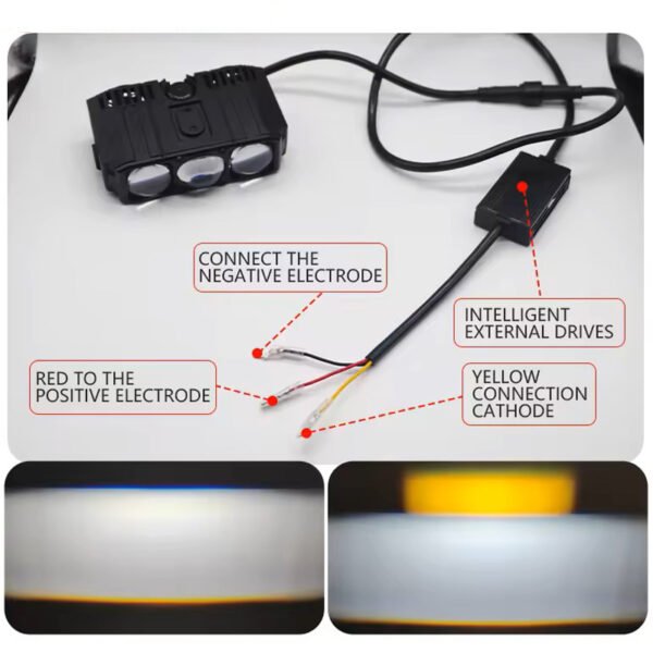 Motorcycle and electric vehicle lighting system: Triple-lens spotlight